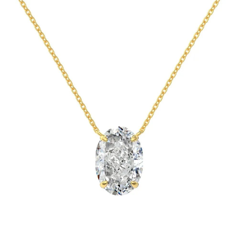 Sterling silver necklace with geometric oval ice flower pendant in gold or platinum plating