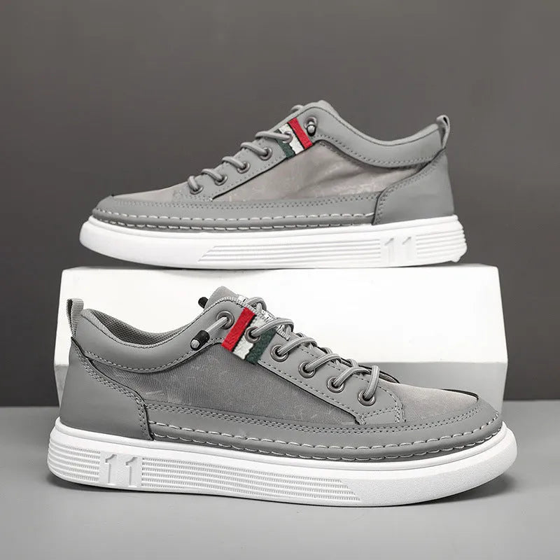 Men's black high-top PU canvas sneakers with a rounded toe and lace-up front on a PVC sole.