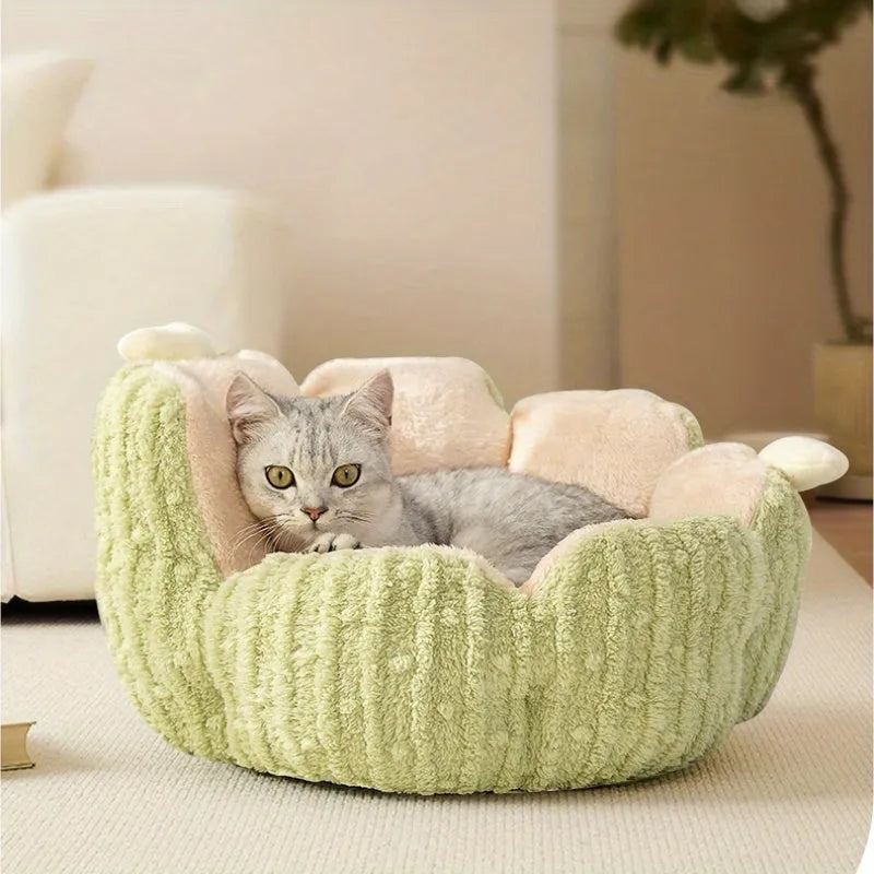 Green cactus design soft pet kennel showing large 60x35cm size for cat litter containment