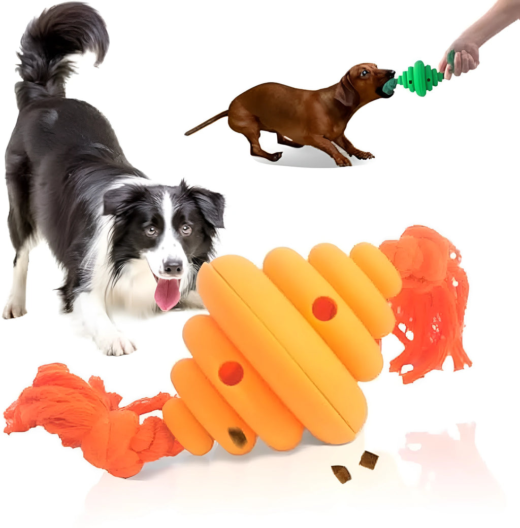 Green and yellow dog ball with knotted rope, a durable interactive toy and food dispenser for large dogs.