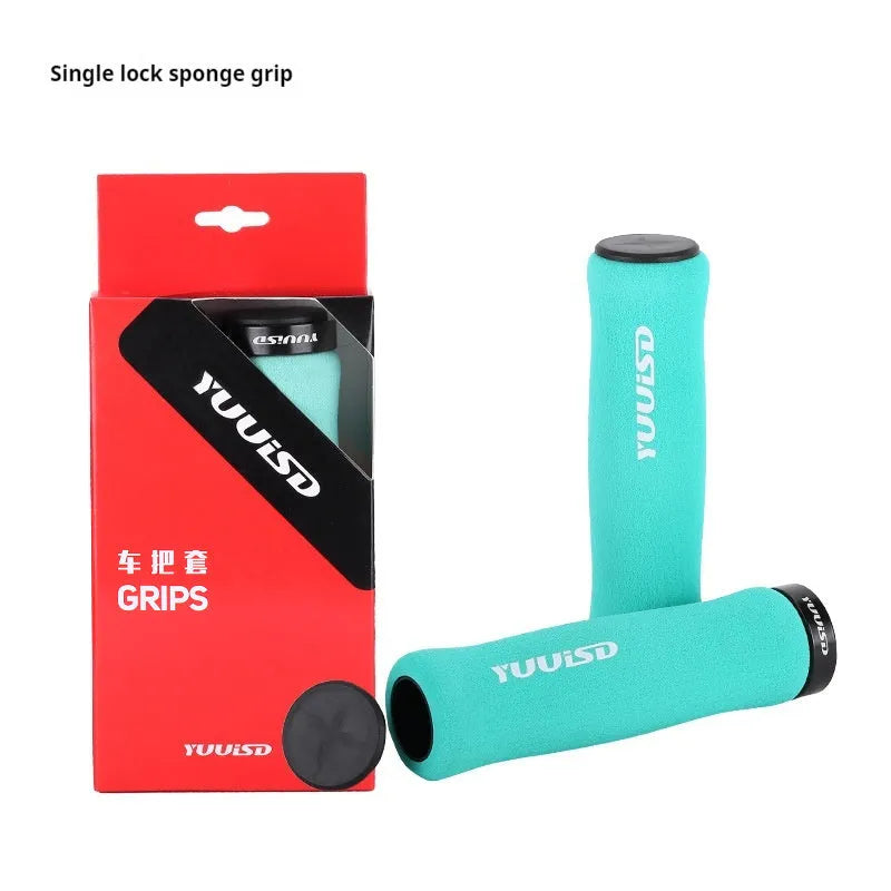 Sponge mountain bike handle covers in black, purple and biange colours showing ultra-light 41g construction
