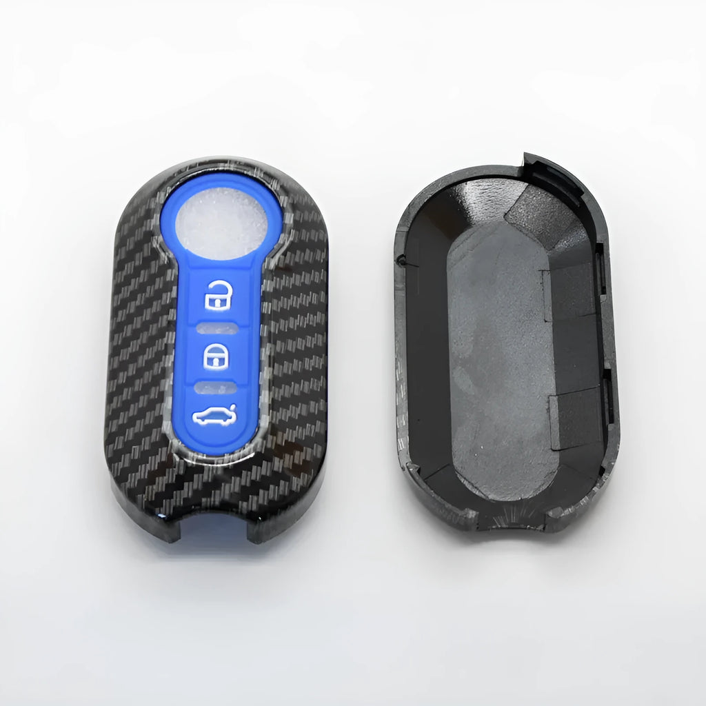 Fiat car key replacement shell case in carbon fibre style, colours black red dark blue