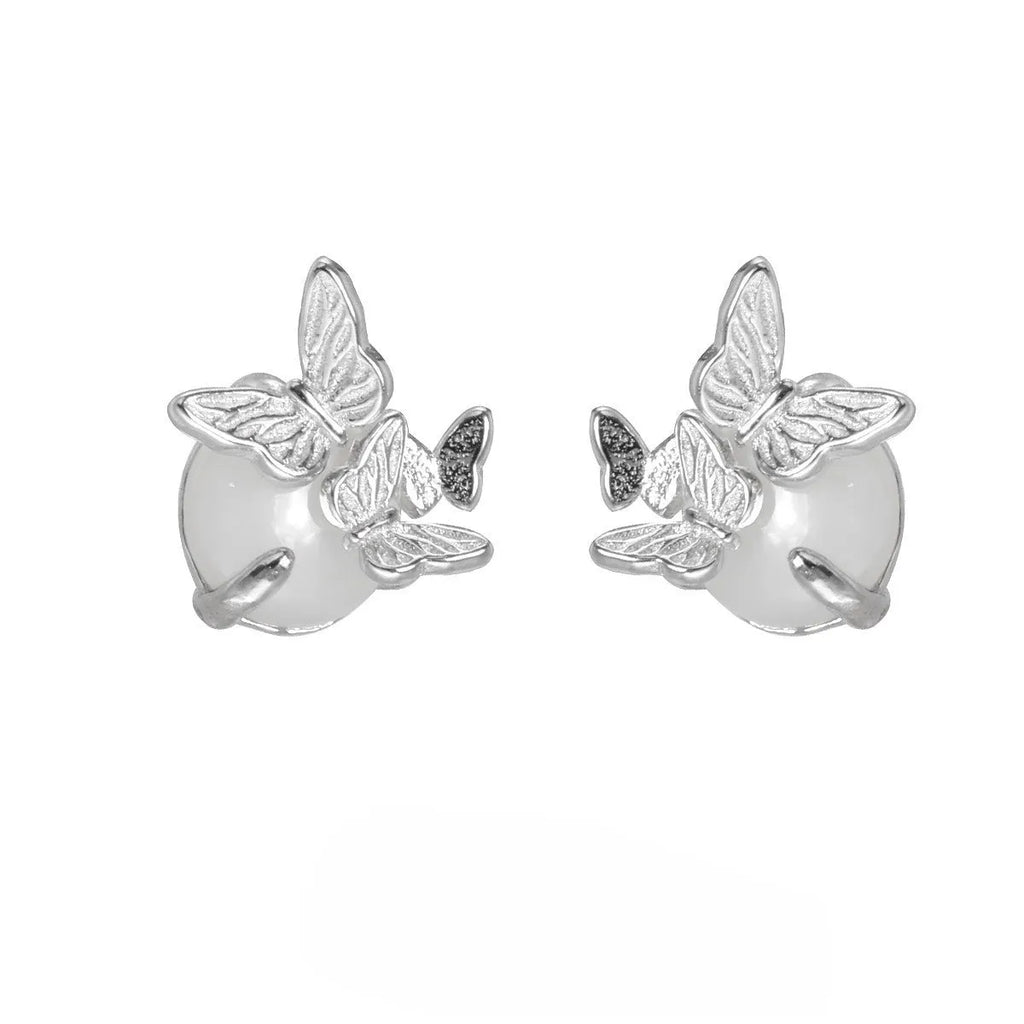 Butterfly ear studs in 925 silver with gold electroplating and animal zodiac modelling