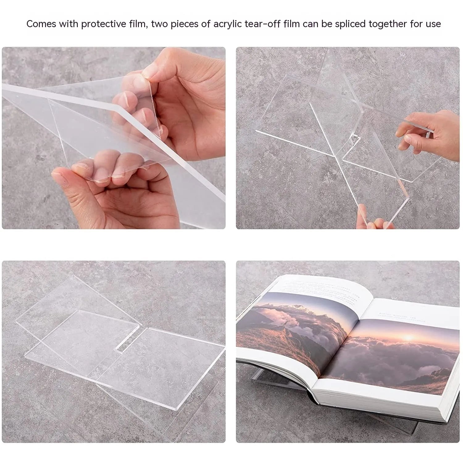 Clear acrylic X-type desktop book display shelf measuring 28x15x15cm