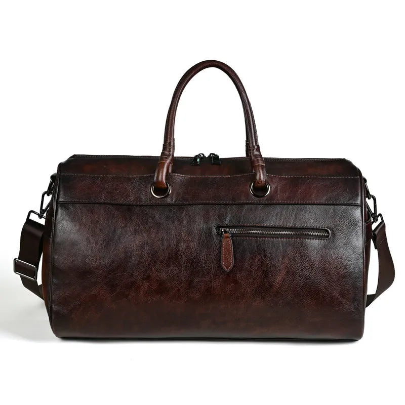 Retro leather travel bag handmade from first layer cowhide with 20L capacity