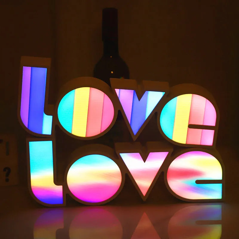 Rainbow design LOVE letter LED decorative light with colourful lampshade for romantic room decoration