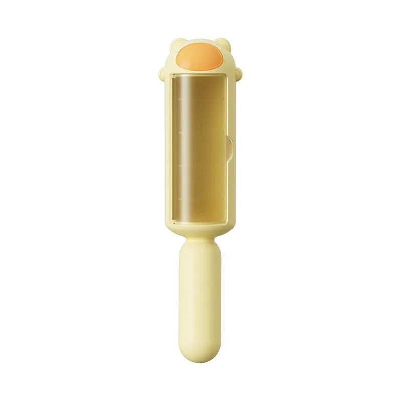 Blue reusable pet hair removal tool with a handle and roller, designed for furniture and car seats