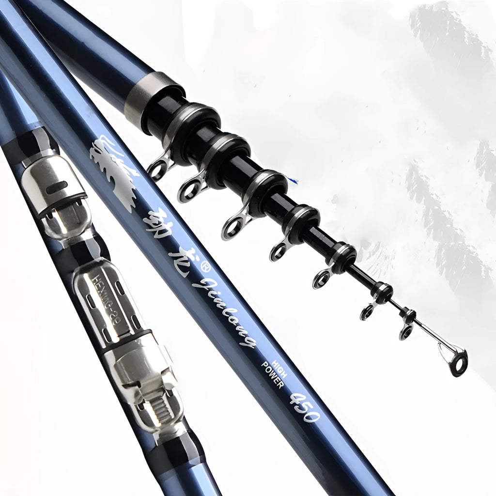 Full carbon rock fishing rod in blue with 6 sections for sea fishing