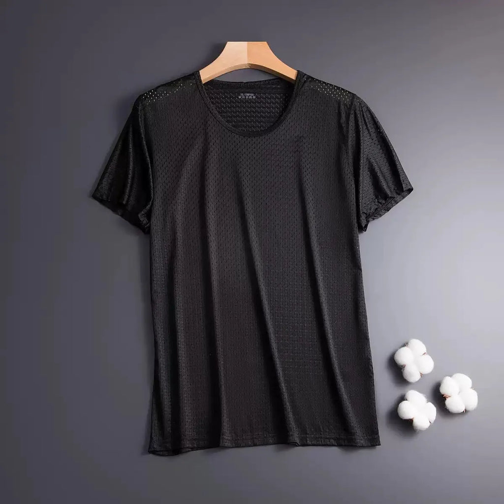 Ice silk men's short sleeve T-shirt in loose crew neck fit shown in multiple colour options