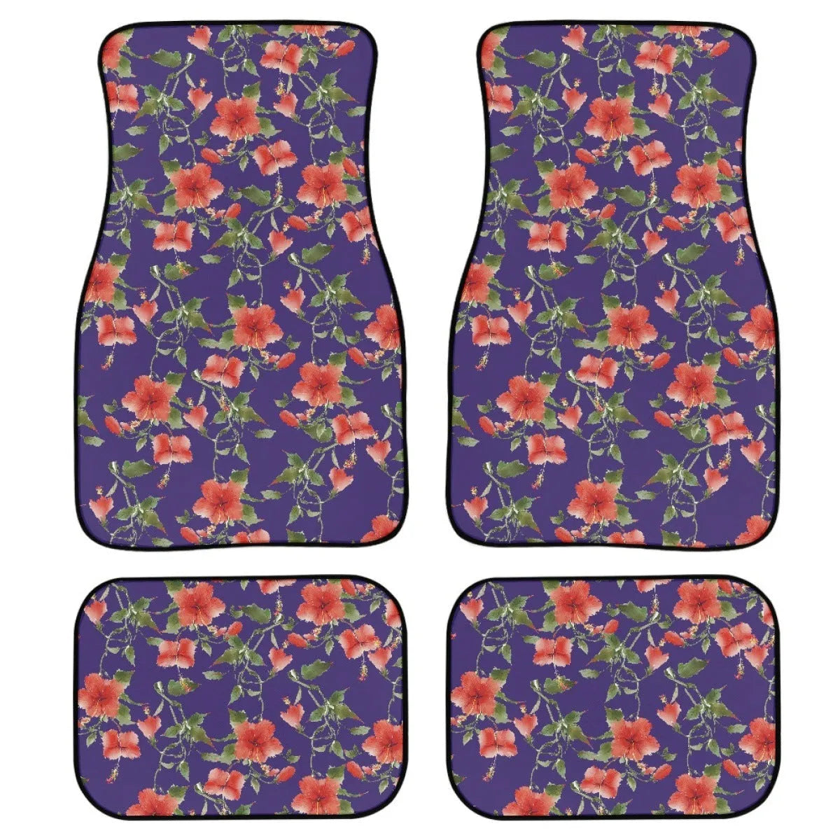 Black printed rubber car floor mat set showing textured surface and 20mm thick edge.