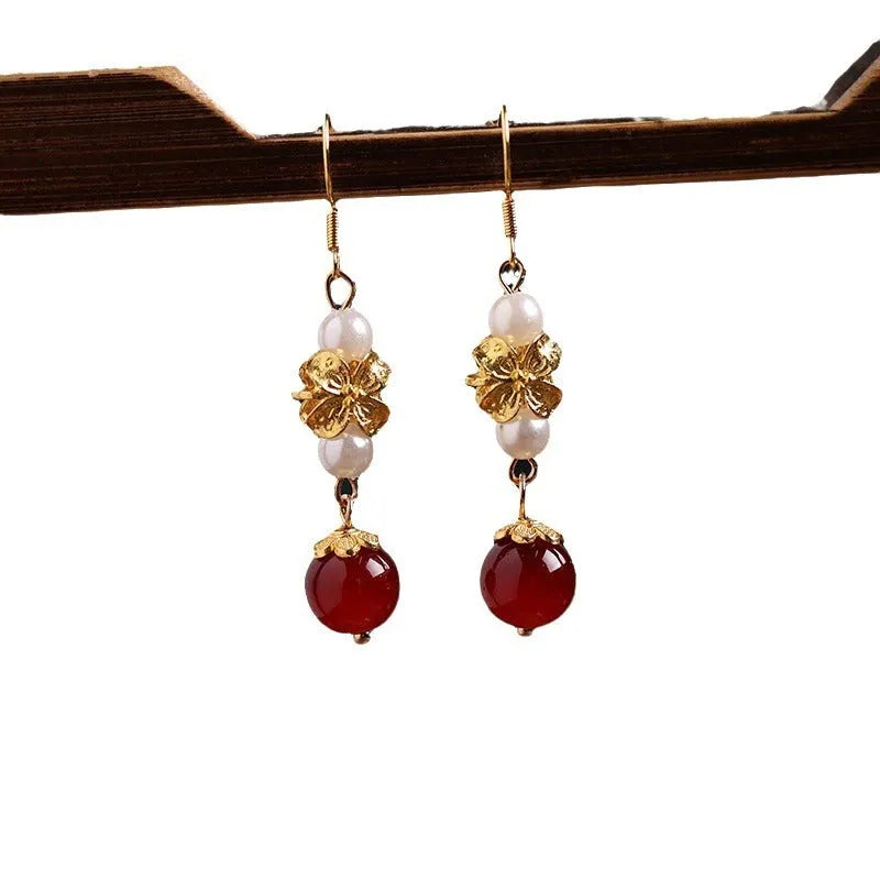 Vintage geometric alloy earrings with electroplated finish for Han cheongsam retro fashion