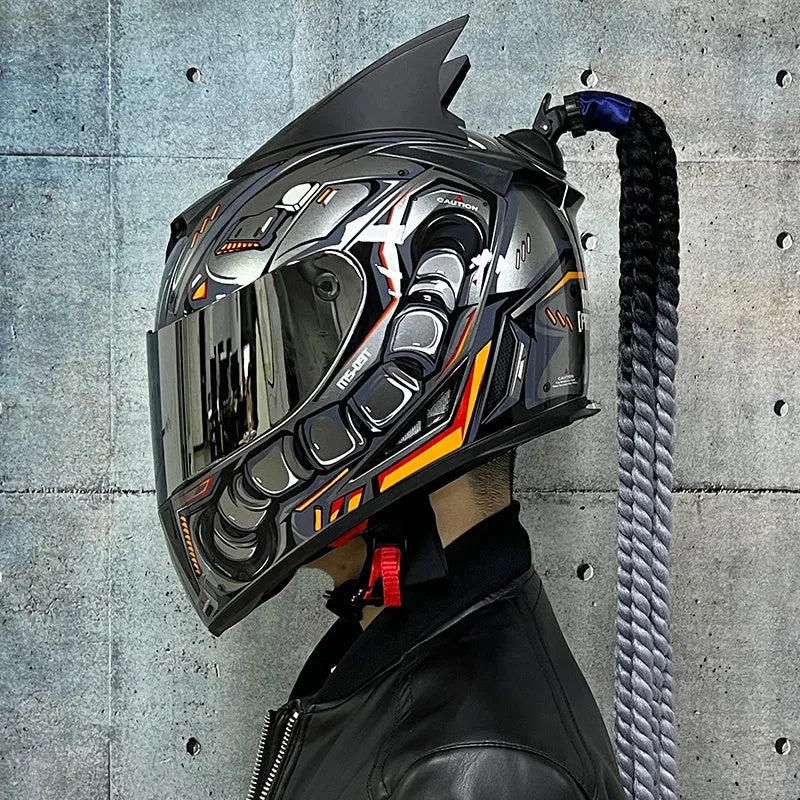 Couples' Dirty Braids full face motorcycle helmet in Black Clown graphic style on a white background.