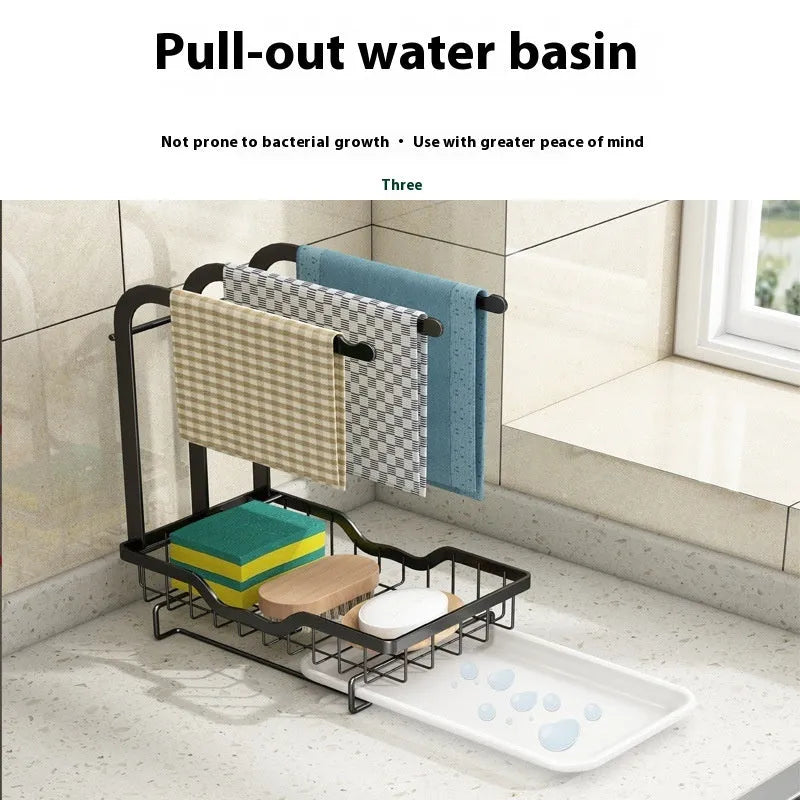 Foldable plastic kitchen draining storage rack for dishcloths and sponges with wall or countertop mounting