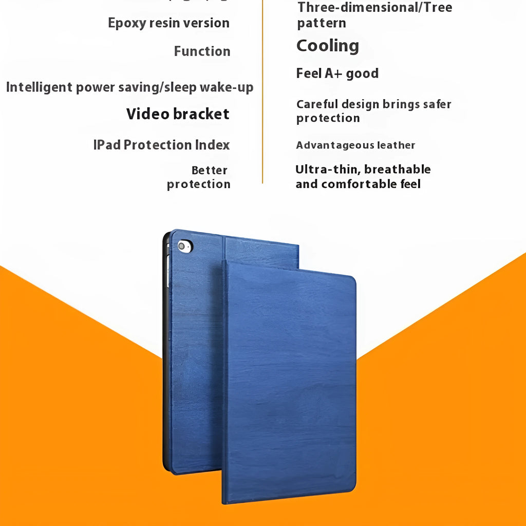 Universal iPad protective cover with anti-fall bracket in imitation leather, black and sapphire blue colour options