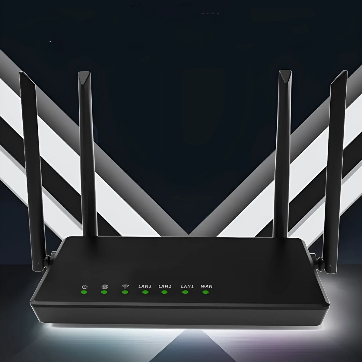 Portable 300m wireless router with five network ports in compact metal casing