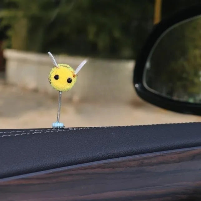 Square bee car decoration with cartoon design measuring 3cm by 3cm made from fur ball material