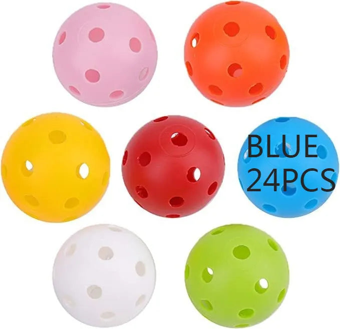 Multi-colour 42mm PE golf practice balls with 26-hole design in net pocket
