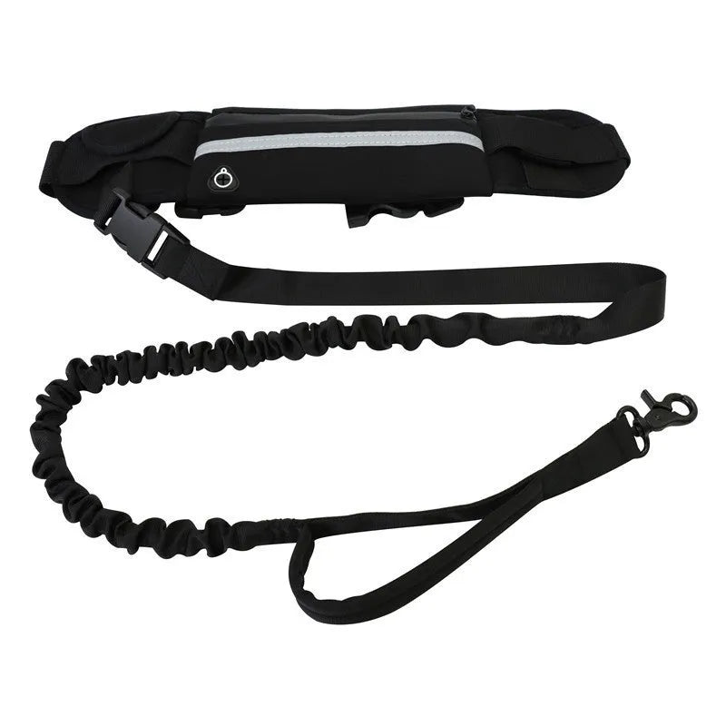 Nylon pet purse leash for dog walking with waist bag and traction rope, available in blue, black, red, orange and yellow.