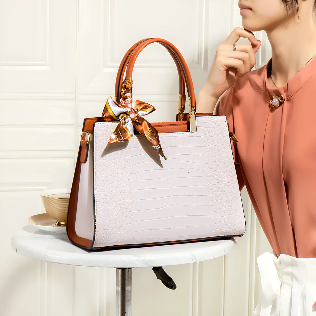 Milky white women's large-capacity PU shoulder handbag with multiple internal compartments and an external slit pocket.
