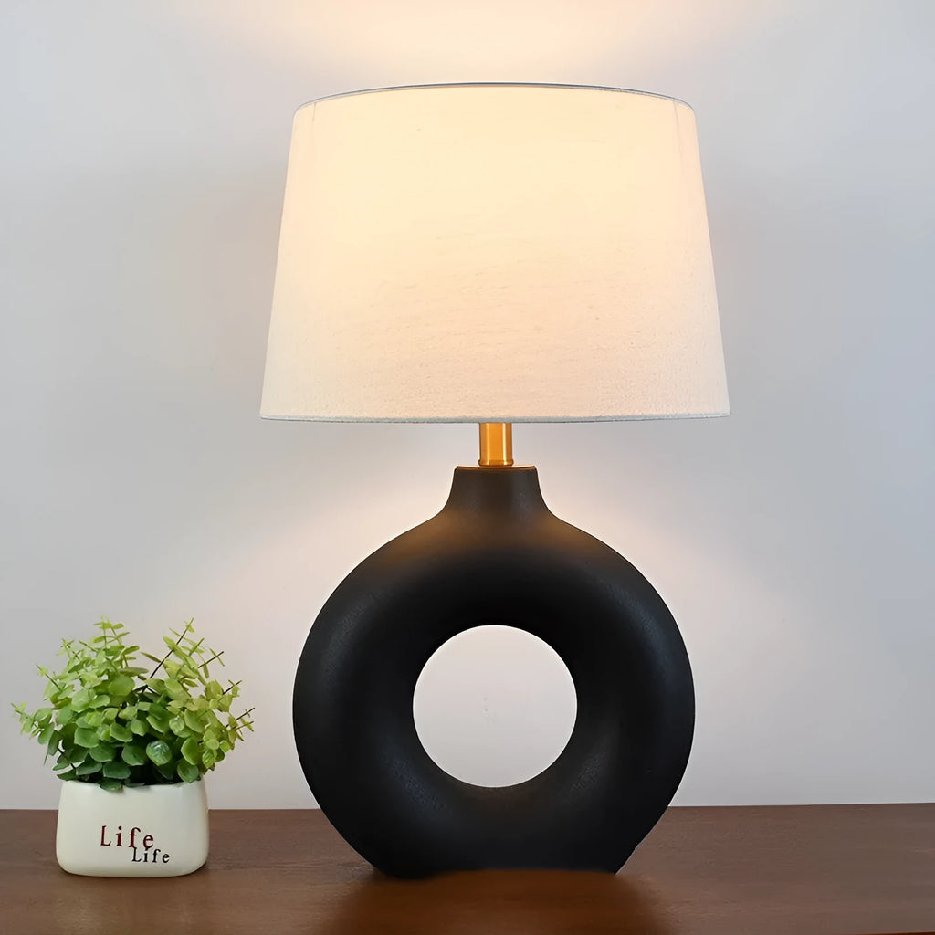 Japanese style pottery pot table lamp with button switch in white or black colour