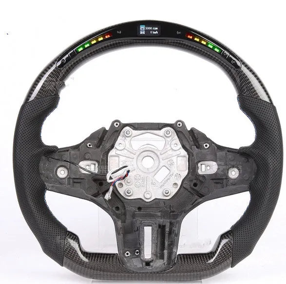 Black carbon fibre BMW steering wheel with integrated LED controls for X3 X5 models