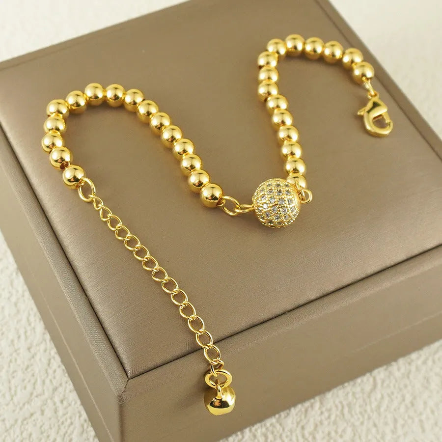 Arabic-style copper bracelet with heart shape and round zircon stones, electroplated women's jewellery