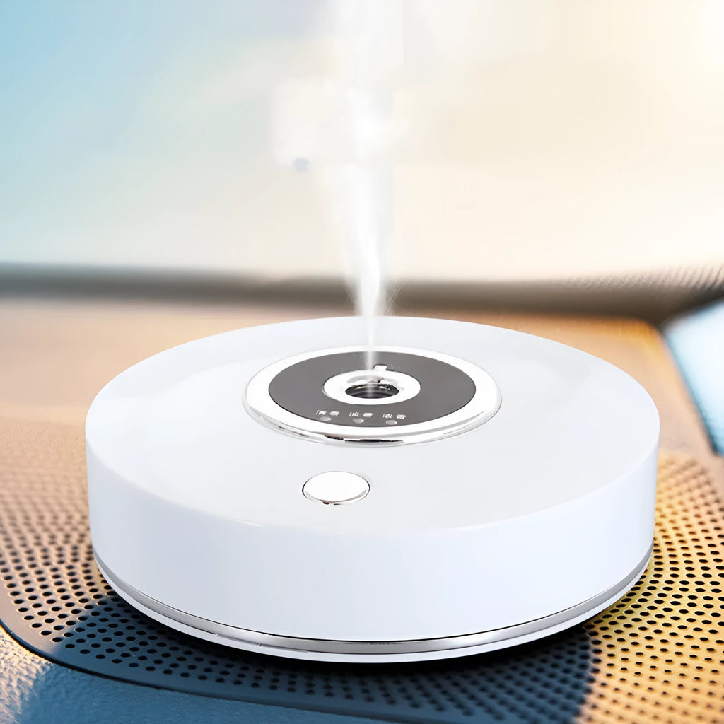 USB car perfume holder with aromatherapy machine in black, grey, or white plastic.