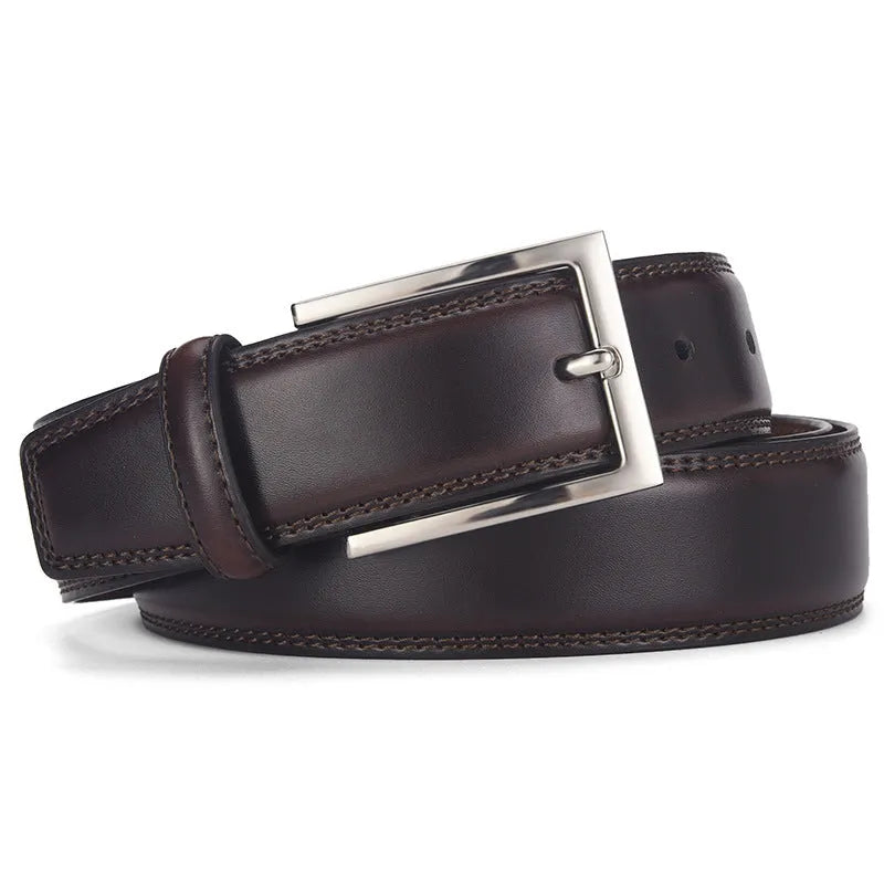 Men's genuine leather belt with alloy pin buckle in classic black colour