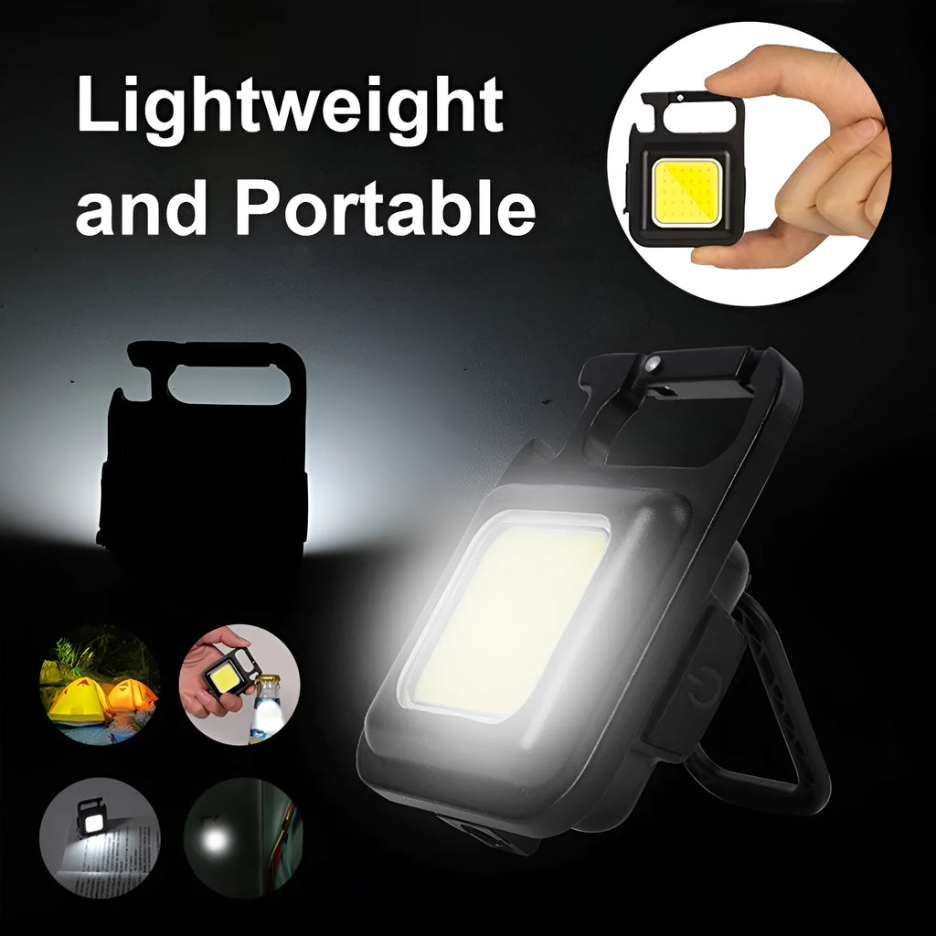 Black aluminium alloy USB keychain light with magnetic base and foldable handle