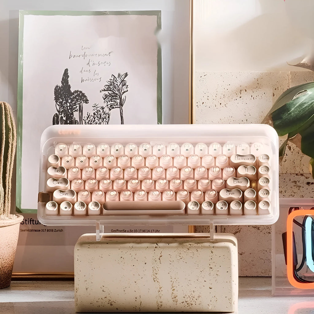 Wireless mechanical keyboard workstation with Bluetooth calculator, mouse, and pickup light in liquid foundation colour