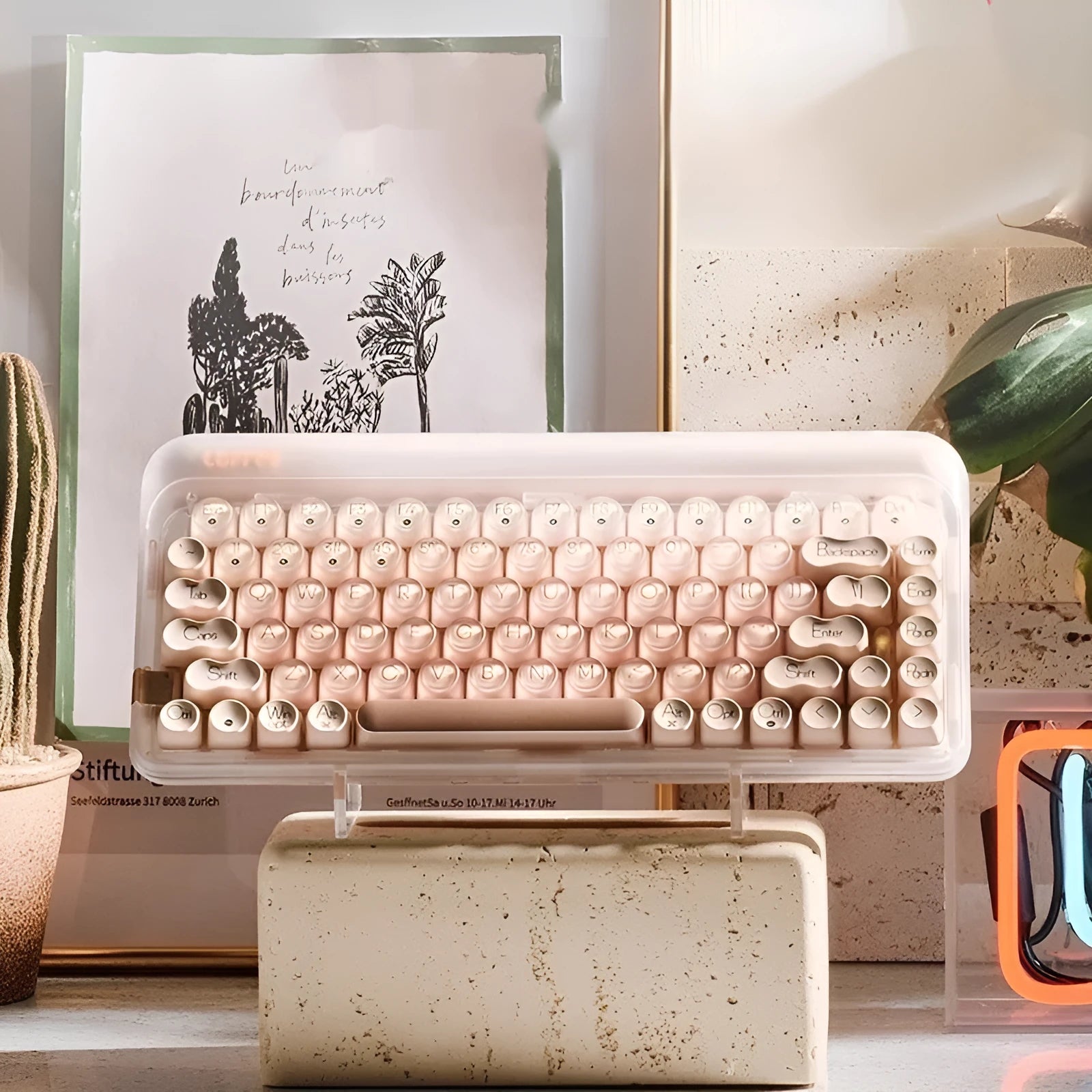 Wireless mechanical keyboard workstation with Bluetooth calculator, mouse, and pickup light in liquid foundation colour