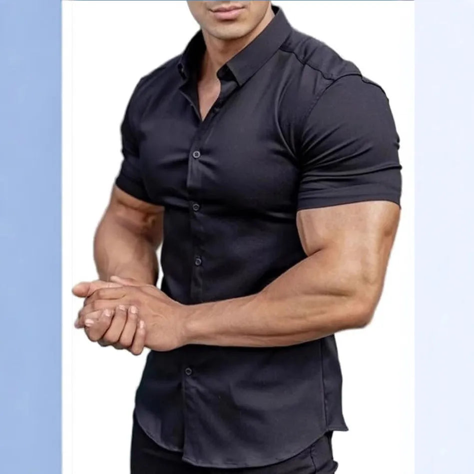 Men's casual short sleeve printed shirt with collar in multiple colour options