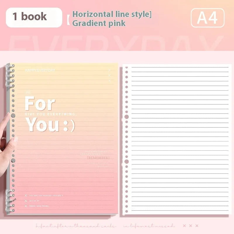 Removable coil gradient notepad with PP cover in blue, green, pink, and purple colour options.