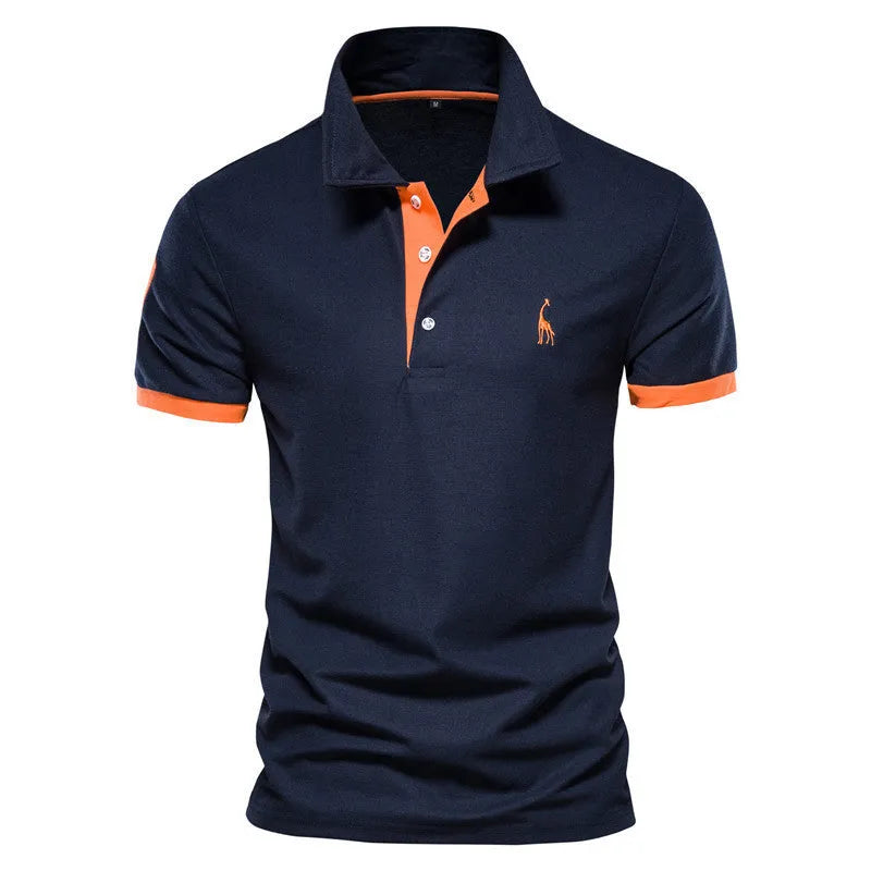 Men's slim fit grey T-shirt with a detailed deer embroidery design on the chest.