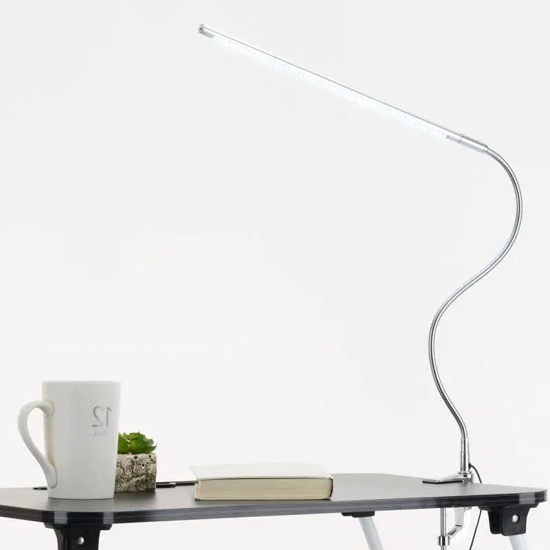 Silver LED nail lighting table lamp with clip attachment and USB cable