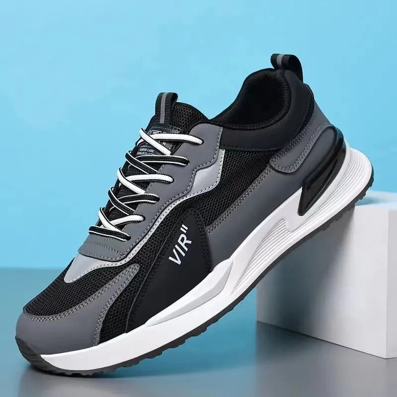 Men's colour block mesh lace-up sneakers with injection-moulded soles in black, grey or white
