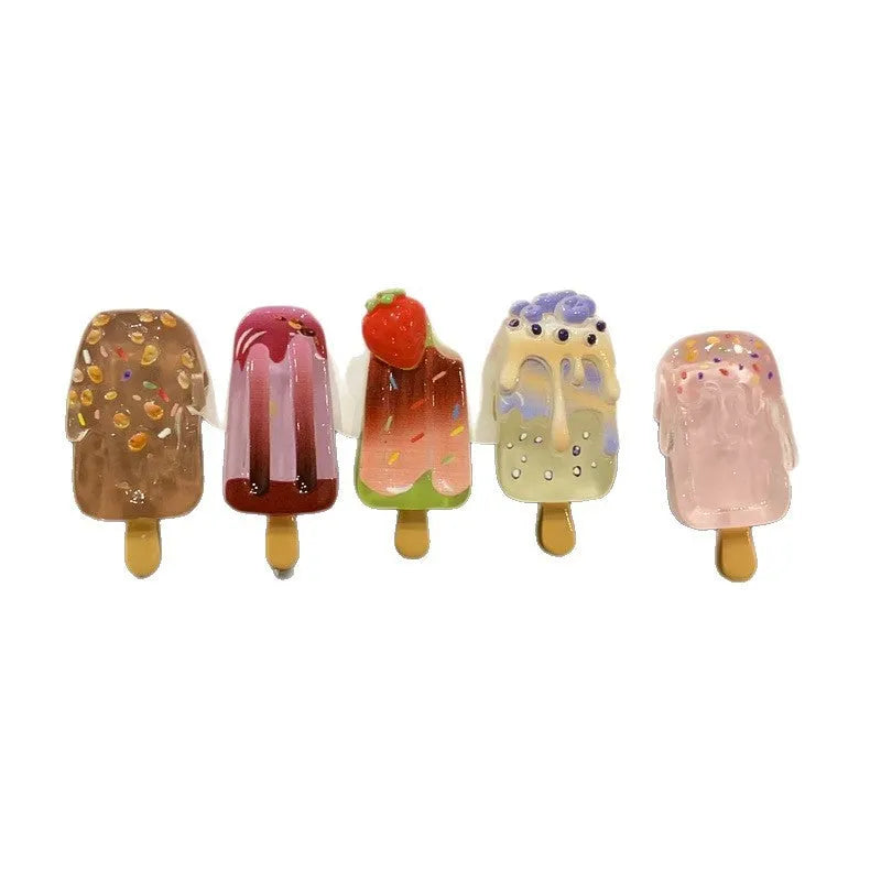 Resin ice cream cartoon hair clip barrette in pink, red, coffee, purple or beige