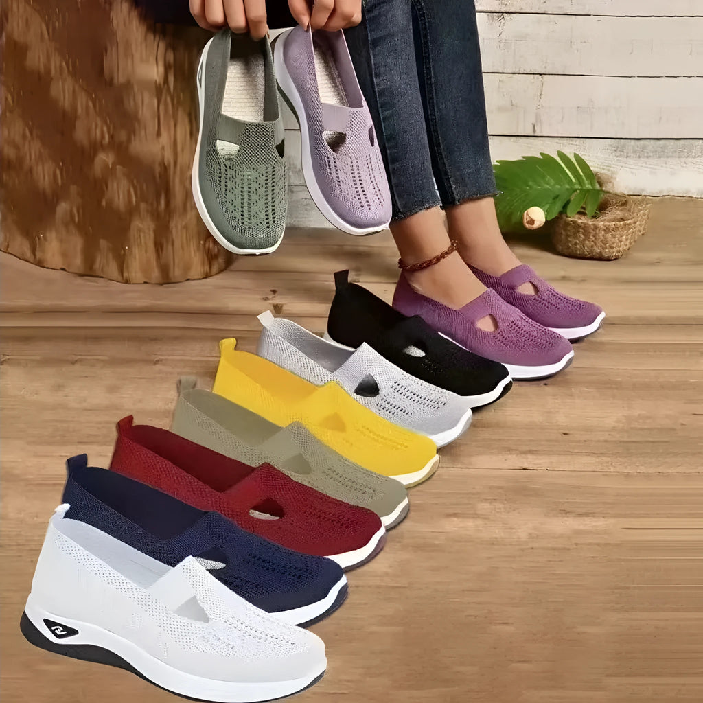 Casual T-strap mesh shoes with soft PVC soles for middle-aged women in multiple colour options
