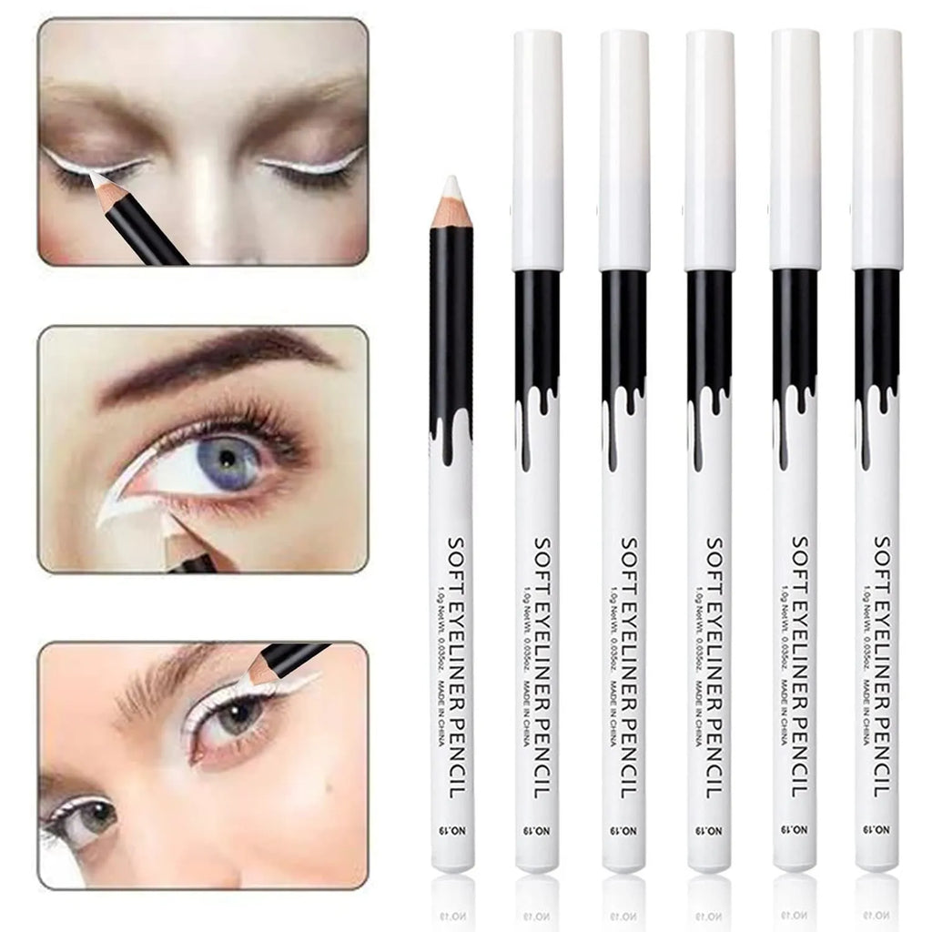 12-piece white and black waterproof eyeliner pencil set with sharpener