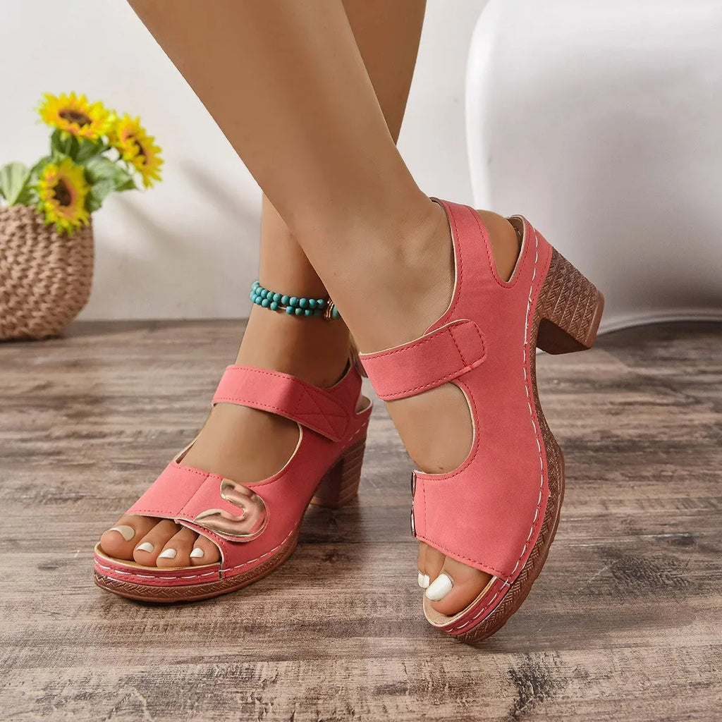 Velcro Roman sandals in light brown colour with a PU upper and rubber sole.