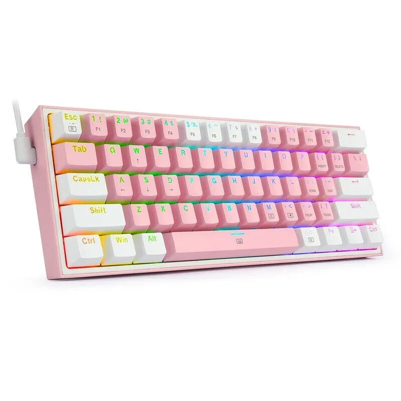 White pink RGB mechanical keyboard with dual keycaps and multimedia function keys