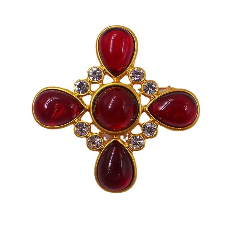 Medieval baroque crystal cross brooch in vintage style with eight colour variations