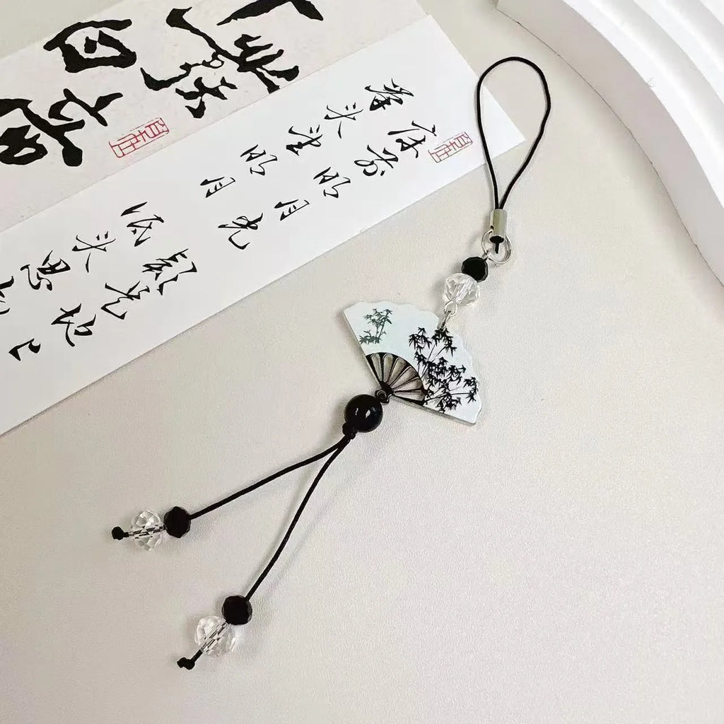 Guofeng style beaded keychain with floral pattern in Fan colour design.
