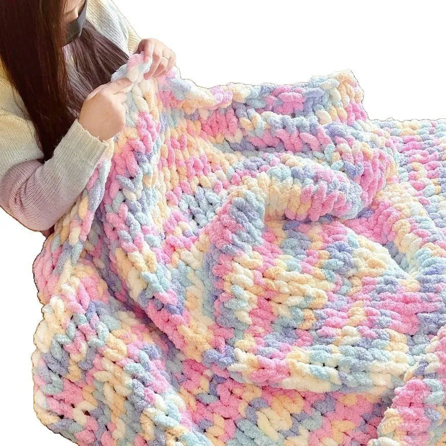 Coarse yarn chenille knitted braided gravity blanket showing texture and colour options