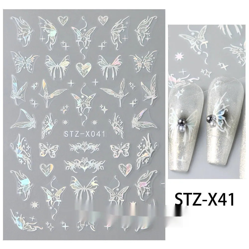 Cartoon nail art stickers with black and silver strip love pattern design