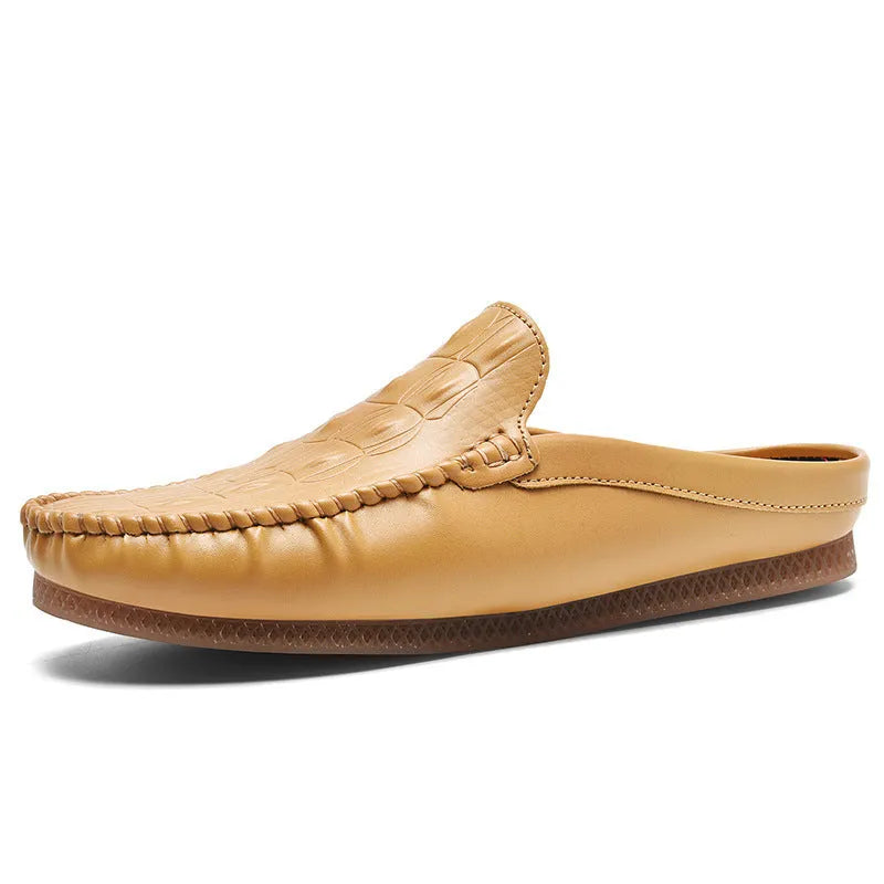 Men's black summer semi-slippers with artificial PU upper and rubber sole
