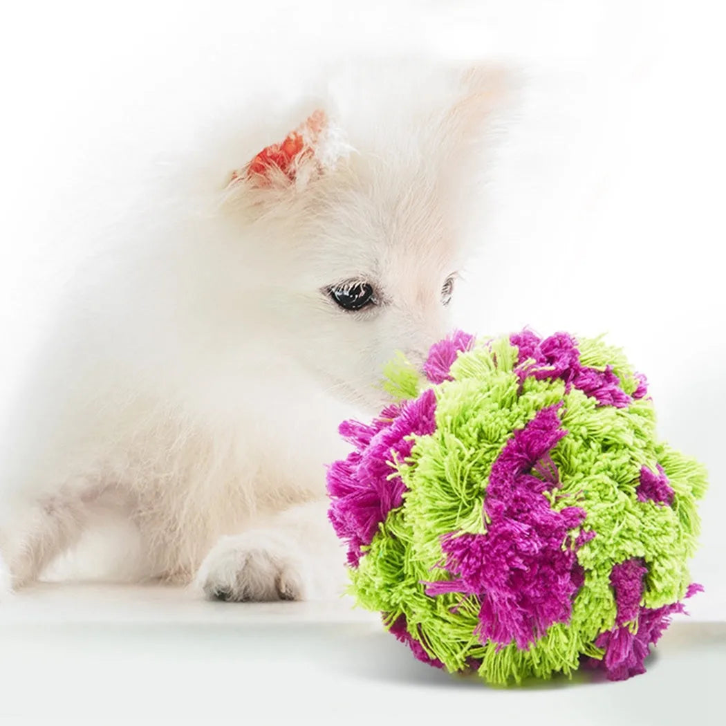 Purple plush seaweed ball dog chew toy for teething puppies 15cm diameter