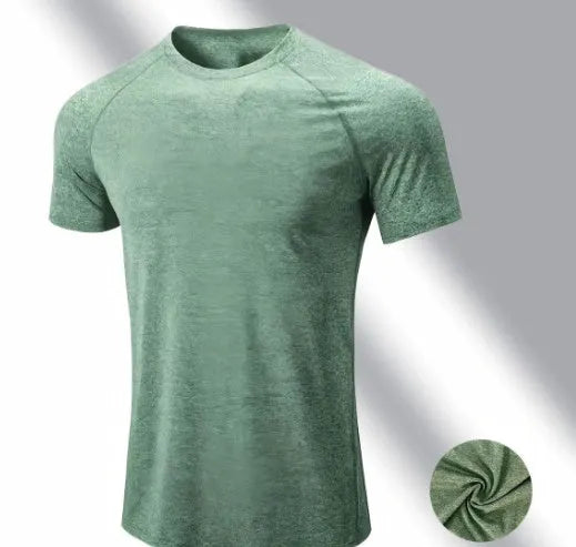 Men's tight stretch quick-dry running t-shirt in black round neck short sleeve design