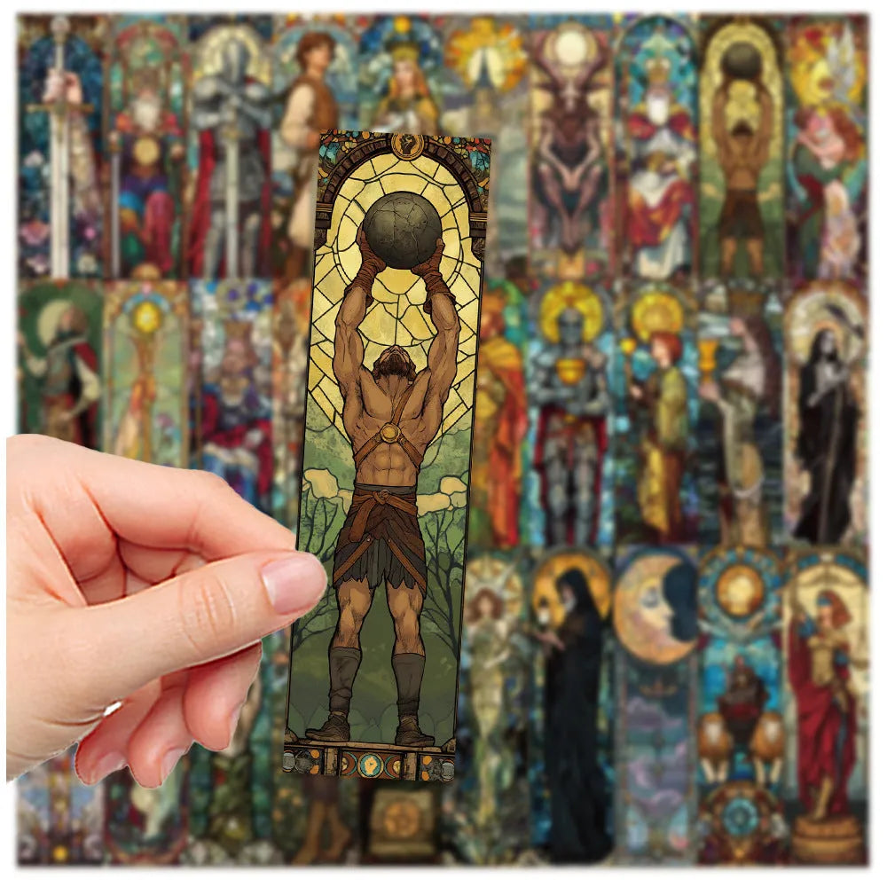 30 painted glass tarot bookmarks with cute style artwork on paper for journaling and reading