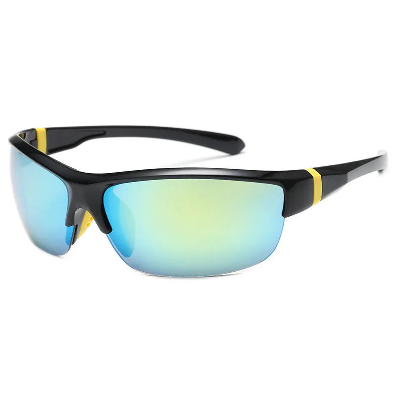 Men's semi-frameless windproof sports sunglasses with PC lenses for cycling.